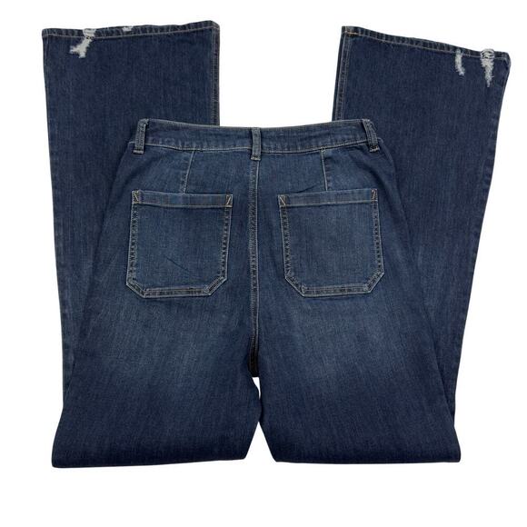 Sincerely Jules Dark Wash Distressed Flare Jeans Women’s Size 7 / 28 High Rise - Picture 3 of 5